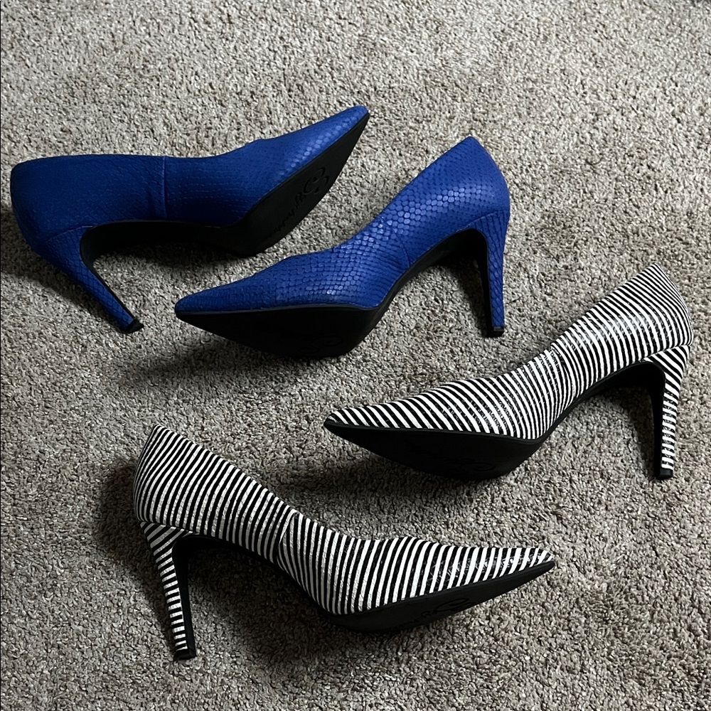 💙🦓Two for one leather black white striped EUC royal blue Seychelles sz9 w/boxes